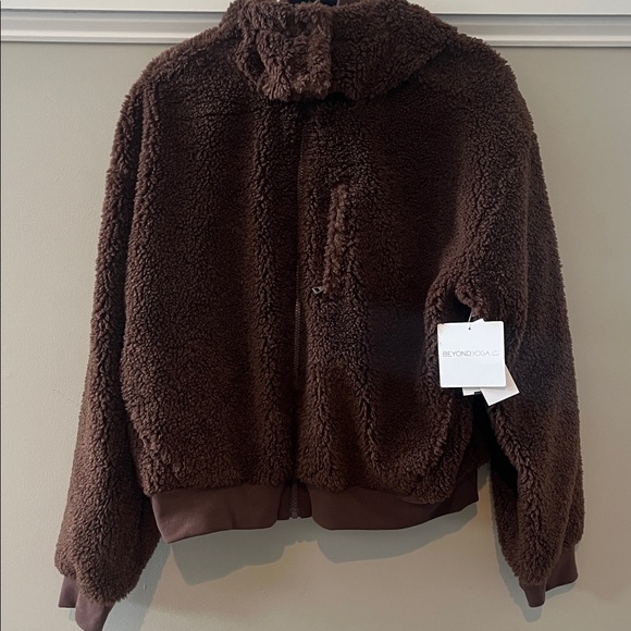 Beyond Yoga faux shearling hoodie jacket espresso size XL - Picture 5 of 10